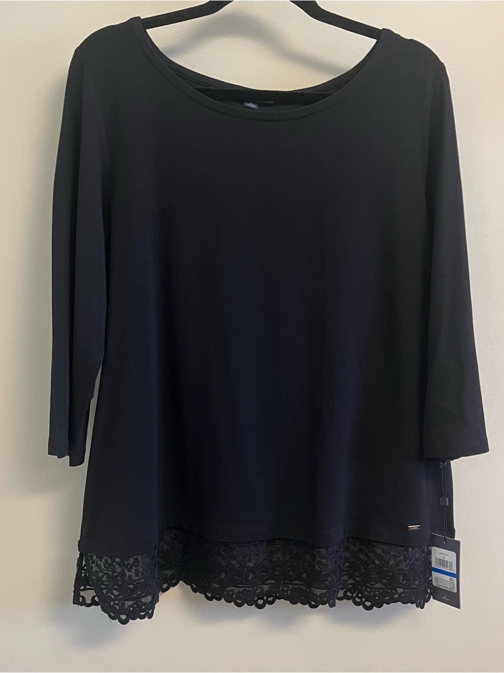 NWT Tommy Hilfiger Black Tunic Top Lace Hem Trim 3/4 Sleeve Classic Womens XL